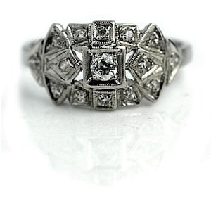 Art Deco Engagement Ring .43 CTW Vintage Diamond Platinum Engagement Ring