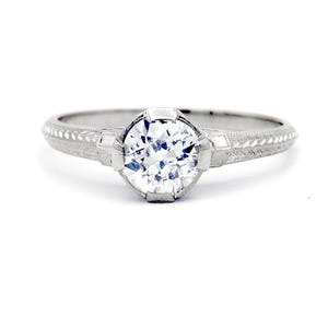Vintage .70 CTW Old European Cut 18 Karat White Gold Filigree Engagement Ring