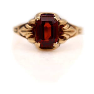 Victorian Engagement Ring 1.00 CTW Emerald Cut Garnet Engagement Ring Circa 1900s  Vintage Garnet Ring January Birthstone