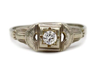 Art Deco .15 CTW European Cut Diamond Vintage Engagement Ring Filigree Engravings