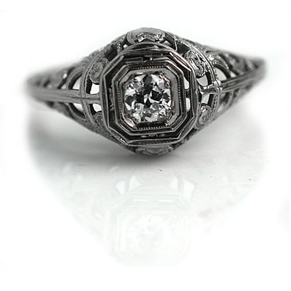 Art Deco Solitaire Engagement Ring - Vintage .20 C
