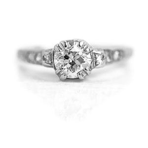 Antique Trefoil Prong .96 CTW Filigree Art Deco Engagement Ring 1930s Platinum Engagement Ring