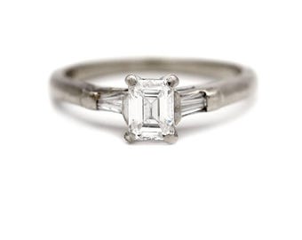 Vintage .65 CTW Emerald Cut Three Stone Estate Engagement Ring
