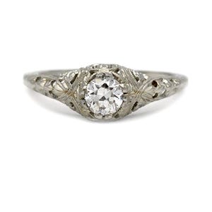 Art Deco Engagement Ring .55 CTW Filigree European Cut Antique Diamond Solitaire Engagement Ring
