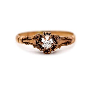 Victorian Engagement Ring .08 CTW Old Mine Cut 10 Karat Rose Gold Antique Engagement Ring