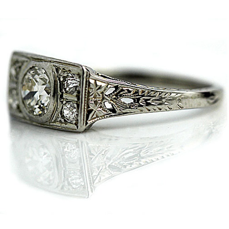 Low Profile Engagement Ring Vintage Diamond Ring .70ctw Bezel Etsy