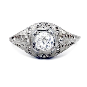 Art Deco 14 Karat .55 CTW Weißgold Solitär Diamant Verlobungsring