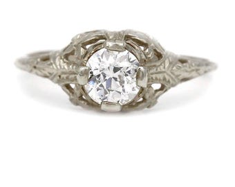 Antique .80 CTW Old Mine Cut Diamond Solitaire Art Deco Engagement Ring
