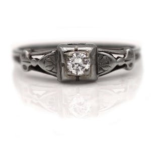 1930s Vintage Diamond Ring, .20ct Old European Cut, G Color VS2 Clarity, 14K White Gold Engagement Ring