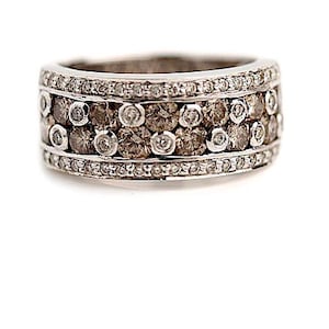 Vintage Ehering 1.50ct Fancy Braune Diamanten – 18K Weißgold – 1980er Jahre Diamantring – Einzigartiger Mid Century Jubiläumsring