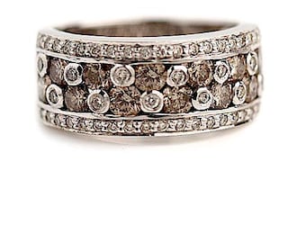 Vintage Wedding Band 1.50ct Fancy Brown Diamonds – 18K White Gold – 1980s Diamond Ring – Unique Mid Century Anniversary Band