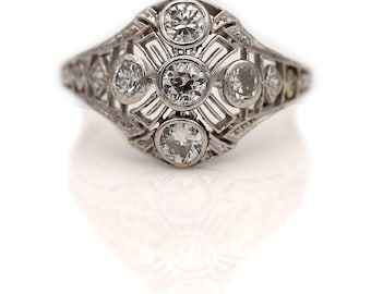 Art Deco .90 CTW Old Mine Cut Bezel Set Diamond Vintage Dinner Ring Vintage Cocktail Ring