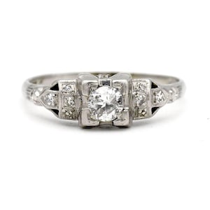 Art Deco Engagement Ring .41 CTW Old European Cut Diamond Platinum Vintage Engagement Ring