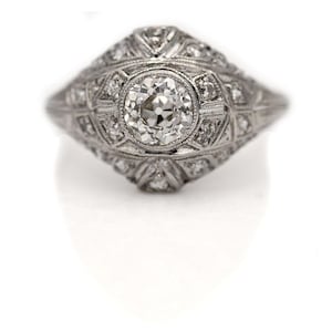 Art Deco Ring 1.05ctw Old Mine Cut Single Cut Diamond Cocktail Engagement Anniversary Ring Platinum Edwardian