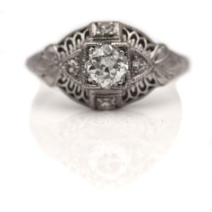 Intricate .48 CTW Vintage Platinum European Cut Diamond Art Deco Engagement Ring