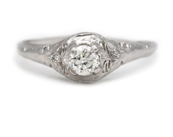 Antique .40 Carat Solitaire Diamond Engagement Ring in 14 Kt White Gold