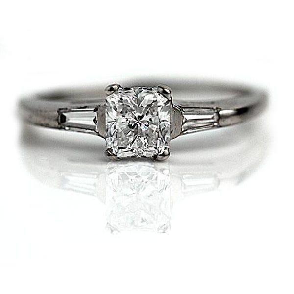 Radiant Cut Diamond .92 Ct GIA Radiant Cut Engagement Ring 14K White Gold Three Stone Radiant Cut