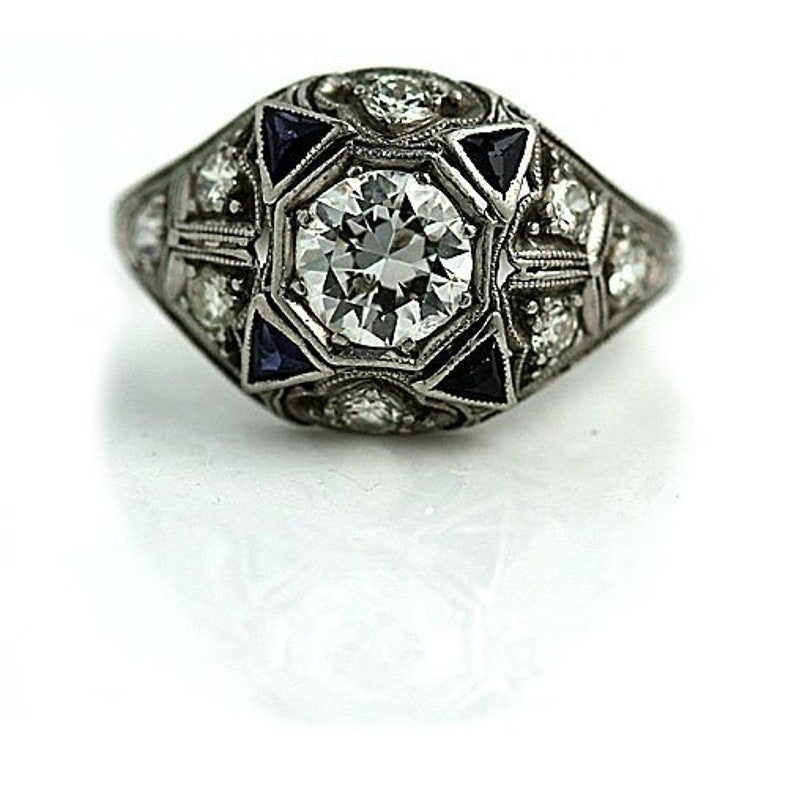 Synthetic Sapphire Engagement Ring Vintage Engagement Ring Etsy