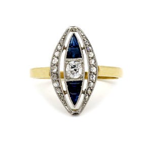 Art Nouveau .55 CTW Mine Cut Diamond Sapphire Antique Engagement Ring
