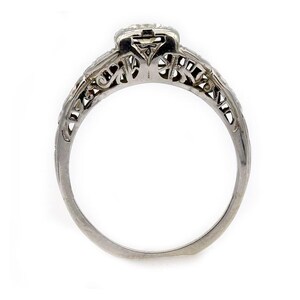 Vintage Antique Art Deco Diamond Engagement Ring in 14K White Gold | Solitaire European Cut Diamond Stacking Ring image 2