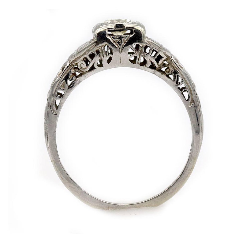 Vintage Antique Art Deco Diamond Engagement Ring in 14K White Gold | Solitaire European Cut Diamond Stacking Ring image 2