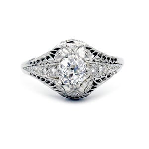 Art Deco .78 CTW European Cut Diamond Platinum Antique Engagement Ring