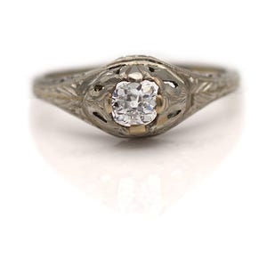 Art Deco .55 CTW Cushion Cut Diamond 18 Karat White Gold Vintage Engagement Ring
