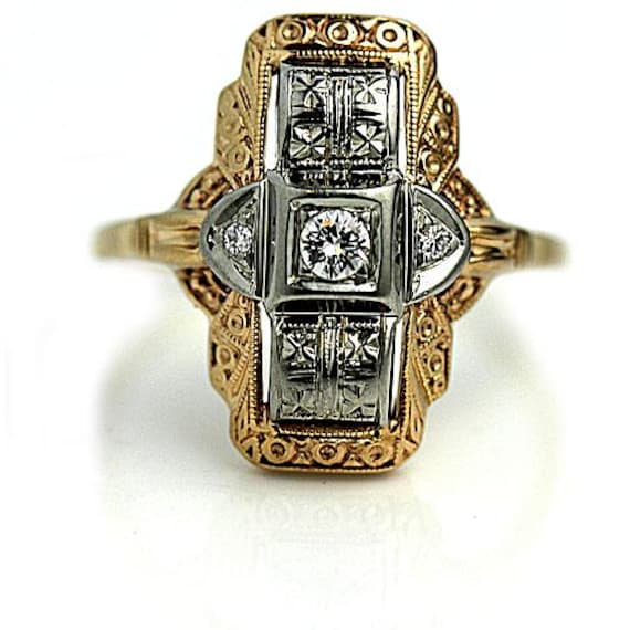 Antique Diamond Ring - Statement Cocktail Ring Tw… - image 1
