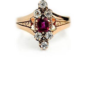Victorian .90 CTW Ruby European Cut Diamond Antique Engagement Ring 10K Rose Gold