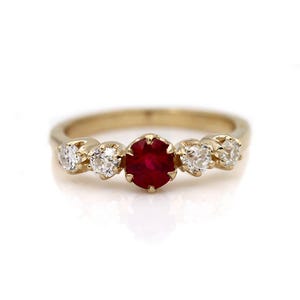 Vintage Style 1.19 CTW Burma Ruby European Cut Diamond Engagement Ring