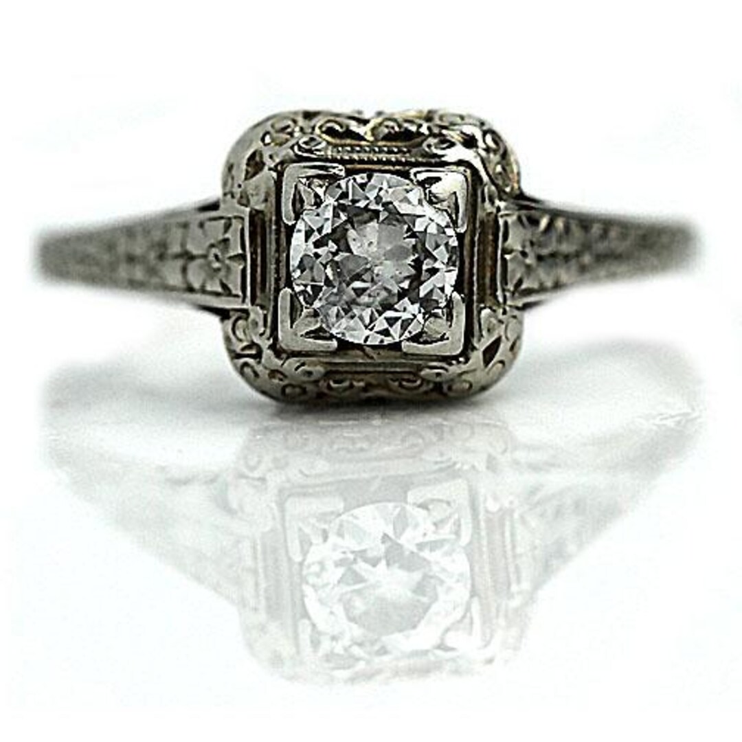 Antique Solitaire Engagement Ring .45ct Old Euro Diamond H VS2 – 1920s ...