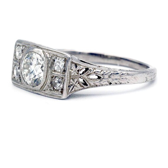Extra Low Rings Low Profile Engagement Ring Vintage Diamond Ring .70c… - Gem