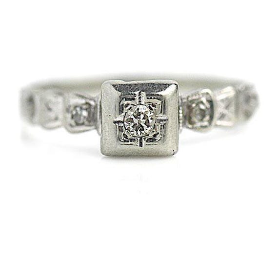 Delicate Diamond Ring- Circa 1920s Antique Diamond Ring- in 18 Carat White Gold- Mine Cut Diamond Ring
