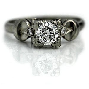 Antique Engagement Ring .60ct Old Euro Cut Diamond F VS2 – Platinum 1940s Trefoil Prongs – Vintage Conflict-Free Ring