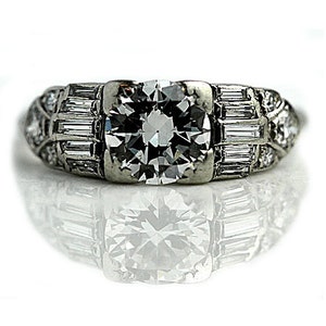 Antique Engagement Ring Vintage Diamond Ring Art Deco Platinum Diamond Engagement Ring 1.50ctw Platinum Old European Cut Diamond Ring!