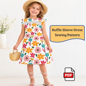 Girls A-Line Dress Sewing Pattern, Puffed Sleeve Dress, Beginner Friendly PDF for Kids