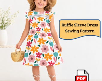 Girls A-Line Dress Sewing Pattern, Puffed Sleeve Dress, Beginner Friendly PDF for Kids