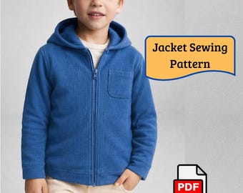 Unisex Jacket Sewing Pattern For Kids : Full Zip (PDF Pattern)