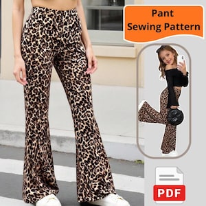Girl Knitted Fitted Flare Leg Pants sewing pattern PDF