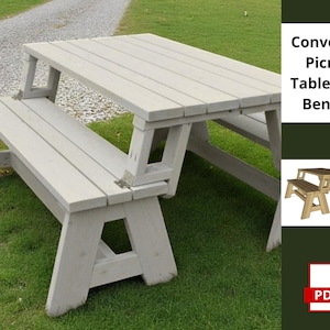 Lot de plans de menuiserie bricolage, projets de construction bricolage, plans de menuiserie, téléchargement numérique, table de pique-nique convertible facile à construire et banc