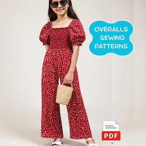 Overalls Sewing Pattern For Kids, Jumpsuit patterns kids Puff Sleeve Shirred