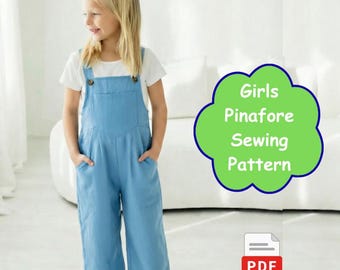 Girls Pinafore Jumpsuit Sewing Pattern, Beginner Friendly (PDF Download)