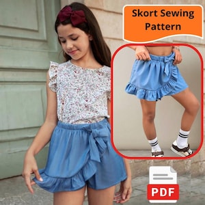 Girls Ruffle Hem Bow Skort Sewing Pattern for kids PDF