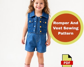 Patrón de costura de mameluco y chaleco para niñas en PDF, patrón de ropa de bebé