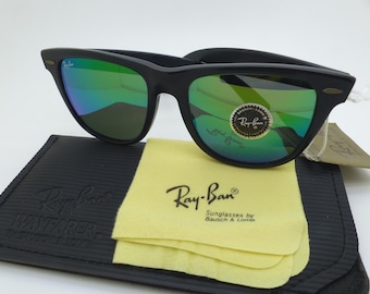 Ray-Ban W0740 Bausch & Lomb Wayfarer II NOS Matte Black Green Mirrored A/F