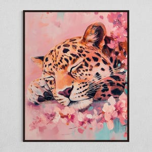 Arte de pared de leopardo imprimible, descarga digital, póster de animales bohemios para galería de pared, estampado de leopardo maximalista para decoración ecléctica del hogar.