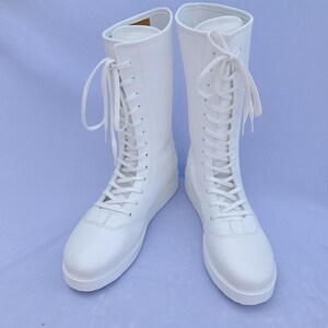 Custom White Wrestling Boots: Handmade Tall Lace-Up Leather Boots for Men and Women image 9