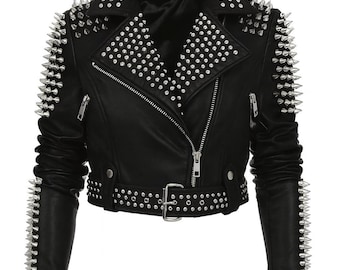 Studded Spiked Leather Moto Jacket: Punk Rock Gothic Biker Coat