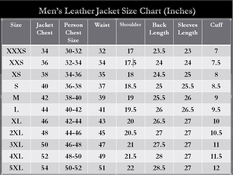 Men Size Chart