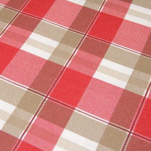 Red beige plaid flannel fabric, red beige flannel by yard, red beige checkered flannel cotton per yard